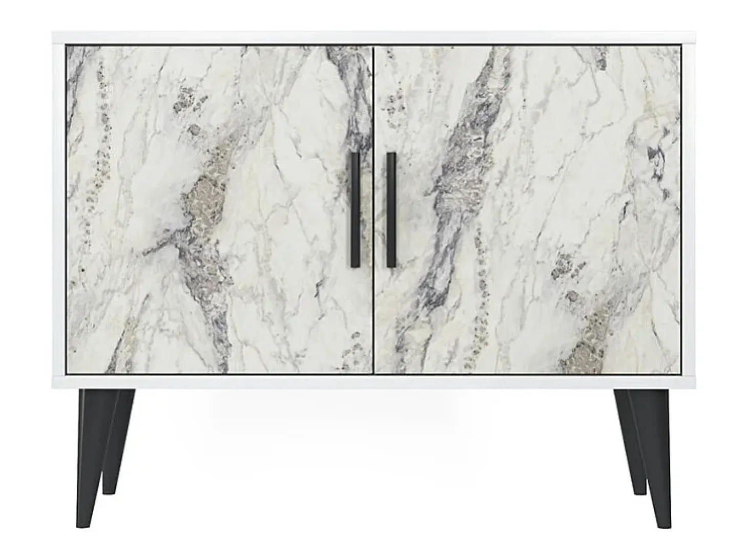 Aparador moderno para el salón blanco con 2 puertas mueble recibidor Corduiso - Efecto mármol blanco