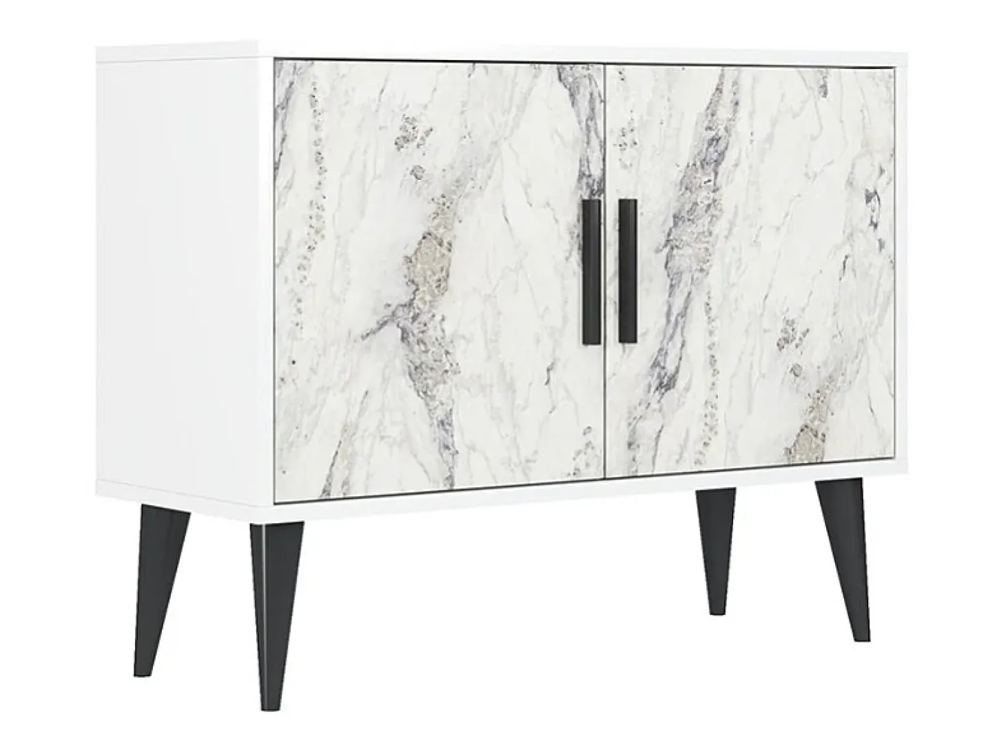 Aparador moderno para el salón blanco con 2 puertas mueble recibidor Corduiso - Efecto mármol blanco