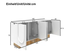 Aparador moderno para salón y comedor - 160 x 75 x 38 cm - con 4 puertas - aglomerado - blanco + natural