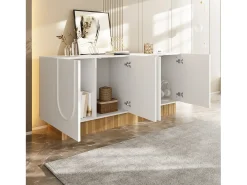Aparador moderno para salón y comedor - 160 x 75 x 38 cm - con 4 puertas - aglomerado - blanco + natural