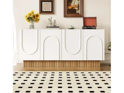 Aparador moderno para salón y comedor - 160 x 75 x 38 cm - con 4 puertas - aglomerado - blanco + natural