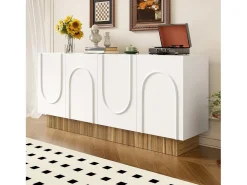 Aparador moderno para salón y comedor - 160 x 75 x 38 cm - con 4 puertas - aglomerado - blanco + natural