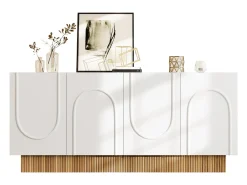 Aparador moderno para salón y comedor - 160 x 75 x 38 cm - con 4 puertas - aglomerado - blanco + natural