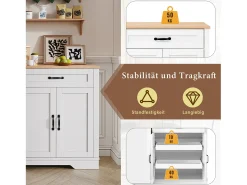 Aparador moderno para salón y cocina - 115 x 40 x 87 cm - con 3 puertas + cajón + estantes deslizantes - MDF - blanco