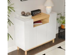 Aparador moderno para salón - 120,5 x 42 x 96 cm - con 3 puertas + estantes - aglomerado - blanco