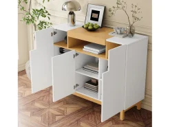 Aparador moderno para salón - 120,5 x 42 x 96 cm - con 3 puertas + estantes - aglomerado - blanco
