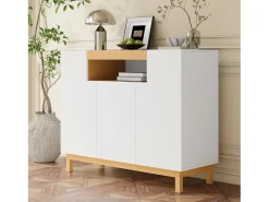 Aparador moderno para salón - 120,5 x 42 x 96 cm - con 3 puertas + estantes - aglomerado - blanco