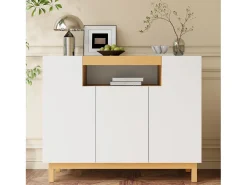 Aparador moderno para salón - 120,5 x 42 x 96 cm - con 3 puertas + estantes - aglomerado - blanco