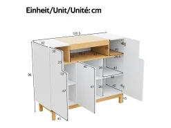 Aparador moderno para salón - 120,5 x 42 x 96 cm - con 3 puertas + estantes - aglomerado - blanco