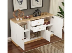 Aparador moderno para salón - 135,5 x 39 x 76 cm - con 3 puertas + 2 cajones - aglomerado - blanco