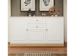 Aparador moderno para salón - 135,5 x 39 x 76 cm - con 3 puertas + 2 cajones - aglomerado - blanco