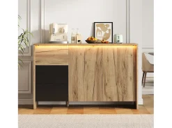 Aparador moderno para salón - 120 x 40 x 76 cm - con 3 cajones + 2 puertas + LED - aglomerado - natural