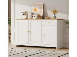 Aparador moderno para salón - 120 x 40 x 75 cm - con 1 cajón + 3 puertas - aglomerado + MDF - blanco