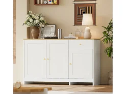 Aparador moderno para salón - 120 x 40 x 75 cm - con 1 cajón + 3 puertas - aglomerado + MDF - blanco