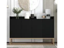 Aparador moderno 120x30 cm, cómoda con puertas, mueble de almacenaje, aparador sin tiradores, color negro