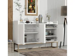 Aparador moderno 120x30 cm, cómoda con puertas, mueble de almacenaje, aparador sin tiradores, color blanco