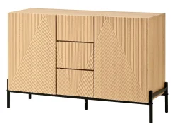 Aparador moderno 115,5x40x76 cm - 3 cajones y 2 puertas - Patas de hierro - MDF - Color natural