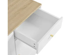Aparador moderno 120x40x75cm - con 3 puertas y 1 cajón - encimera de madera con aspecto de madera - MDF + panel de partículas - Blanco + Natural