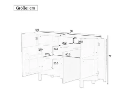 Aparador moderno 120x38x77cm - con 4 puertas - con patas de mueble ajustables - Natural