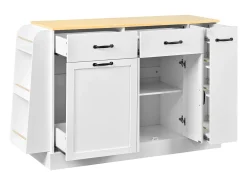 Aparador moderno 133,5x40x86cm - con cajones y estante de especias - Compartimento con basura - Natural + Blanco