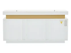 Aparador moderno 140x38x70cm con 3 puertas y tapa efecto mármol, blanco y dorado