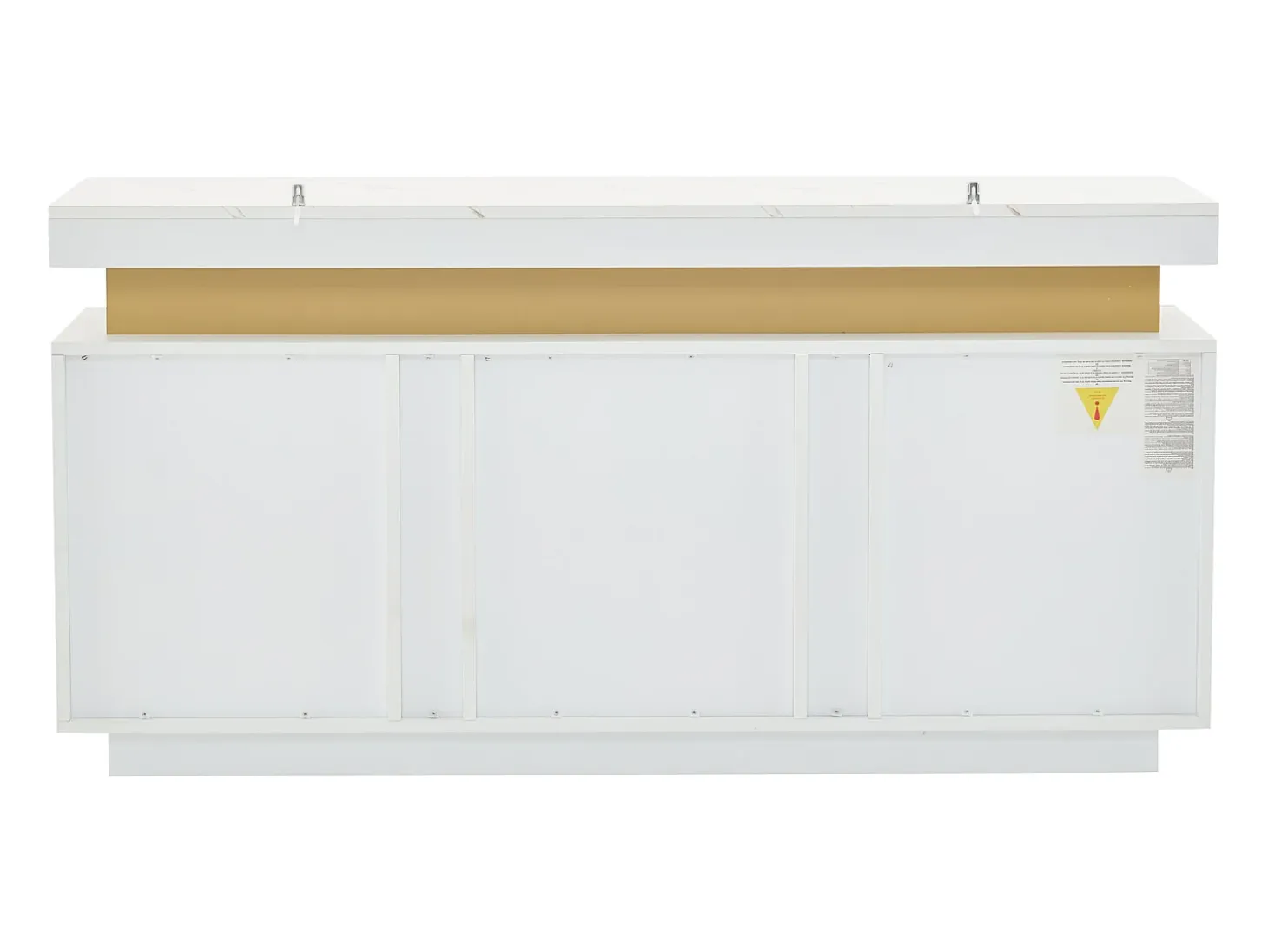 Aparador moderno 140x38x70cm con 3 puertas y tapa efecto mármol, blanco y dorado