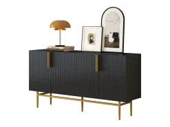 Aparador moderno y elegante de 4 puertas con tirador dorado, mueble buffet para comedor/sala de estar (negro)