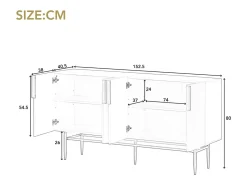 Aparador moderno y elegante de 4 puertas con tirador dorado, mueble buffet para comedor/sala de estar (negro)