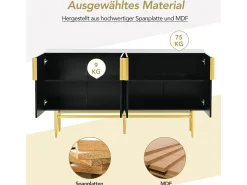 Aparador moderno y elegante de 4 puertas con tirador dorado, mueble buffet para comedor/sala de estar (negro)