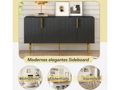 Aparador moderno y elegante de 4 puertas con tirador dorado, mueble buffet para comedor/sala de estar (negro)