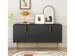 Aparador moderno y elegante de 4 puertas con tirador dorado, mueble buffet para comedor/sala de estar (negro)