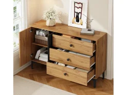 Aparador moderno y sencillo - 120 x 35 x 76 cm - con 1 puerta + 3 cajones - para salón - aglomerado - negro + natural