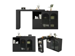 Aparador, Mueble bar giratorio de MDF - gran espacio de almacenamiento - estilo contemporáneo - Negro