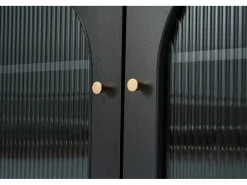 Aparador, Mueble bar giratorio y retráctil con LED - gran espacio de almacenamiento - estilo contemporáneo - Negro