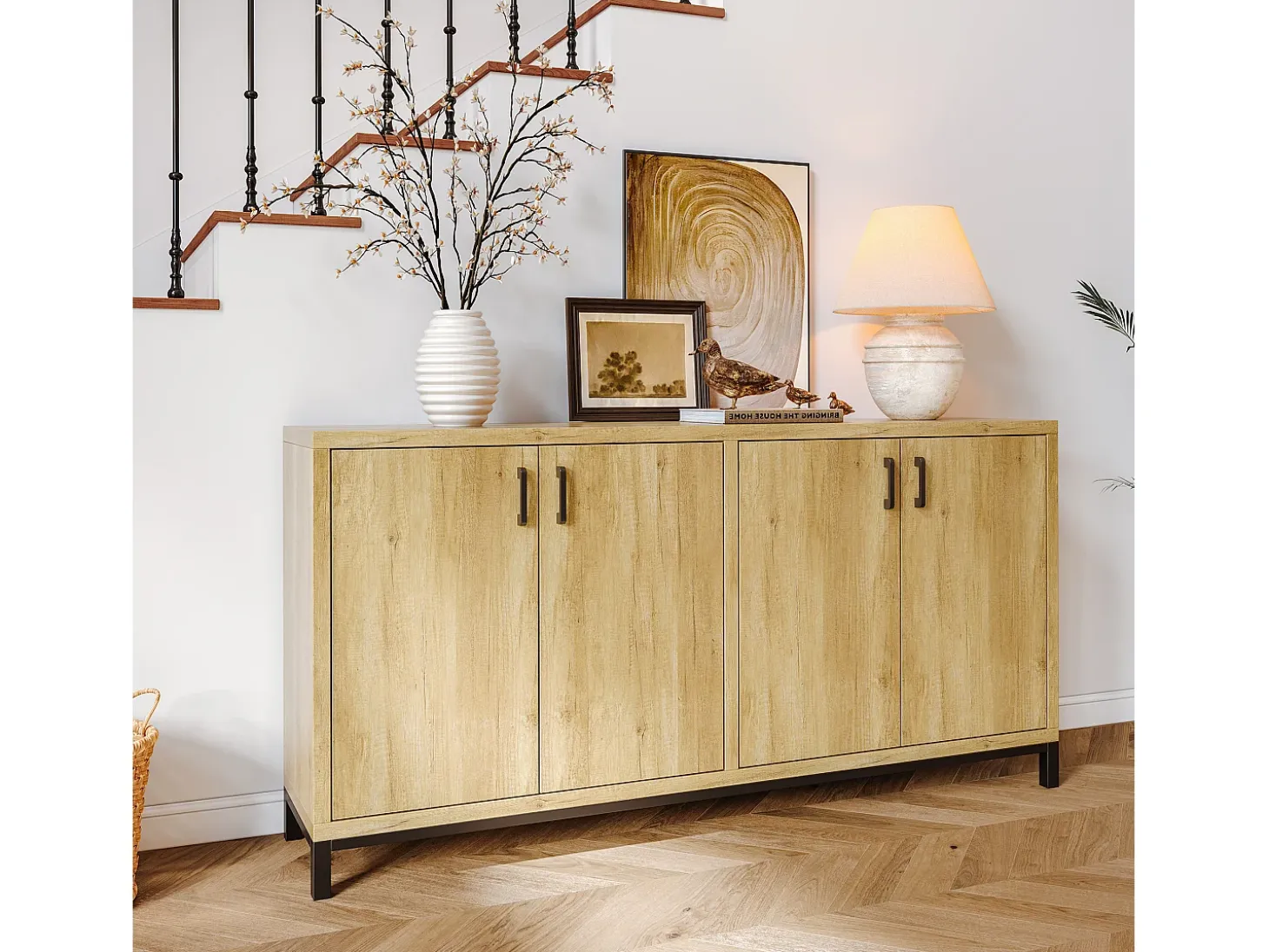 Aparador, mueble de cocina de 4 puertas, para entrada, salón, cocina, dormitorio, 160 x 35 x 80 cm