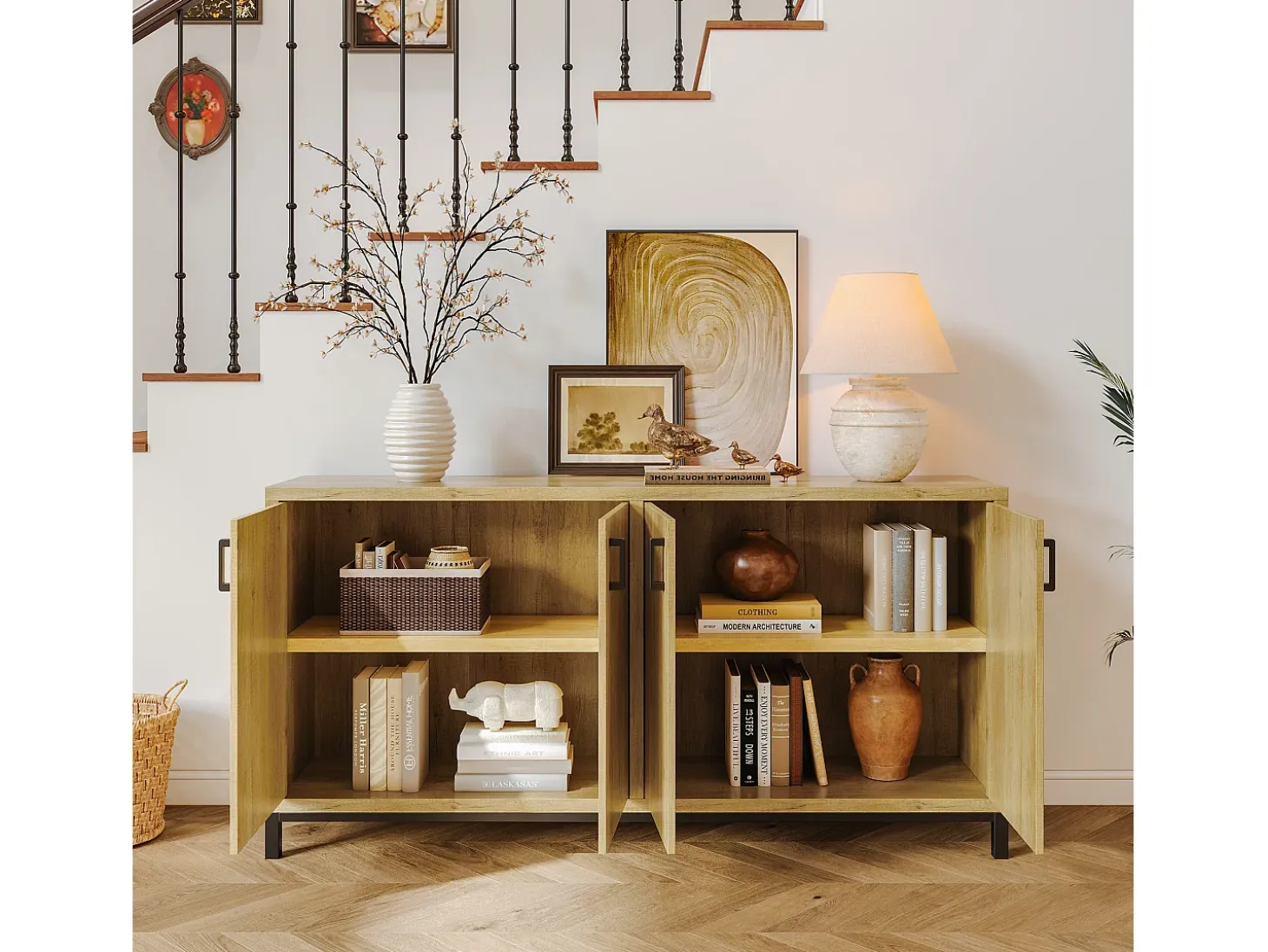 Aparador, mueble de cocina de 4 puertas, para entrada, salón, cocina, dormitorio, 160 x 35 x 80 cm