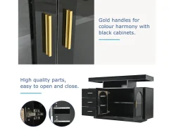 Aparador, mueble de cocina con LED - 3 cajones y 2 puertas - Negro