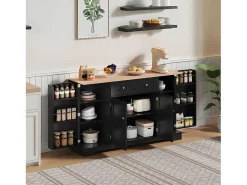 Aparador multifuncional – Aparador de 138 cm con cajón, puertas con estantes regulables, diseño moderno (138x47x80 cm)