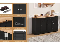 Aparador multifuncional – Aparador de 138 cm con cajón, puertas con estantes regulables, diseño moderno (138x47x80 cm)