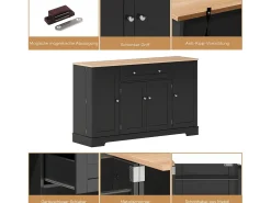 Aparador multifuncional – Aparador de 138 cm con cajón, puertas con estantes regulables, diseño moderno (138x47x80 cm)