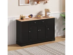 Aparador multifuncional – Aparador de 138 cm con cajón, puertas con estantes regulables, diseño moderno (138x47x80 cm)