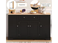 Aparador multifuncional – Aparador de 138 cm con cajón, puertas con estantes regulables, diseño moderno (138x47x80 cm)