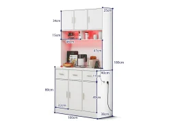Aparador multifuncional de 100×40×180 cm con iluminación LED, cajones y estantes ajustables, ideal para salón o cocina. Color blanco.