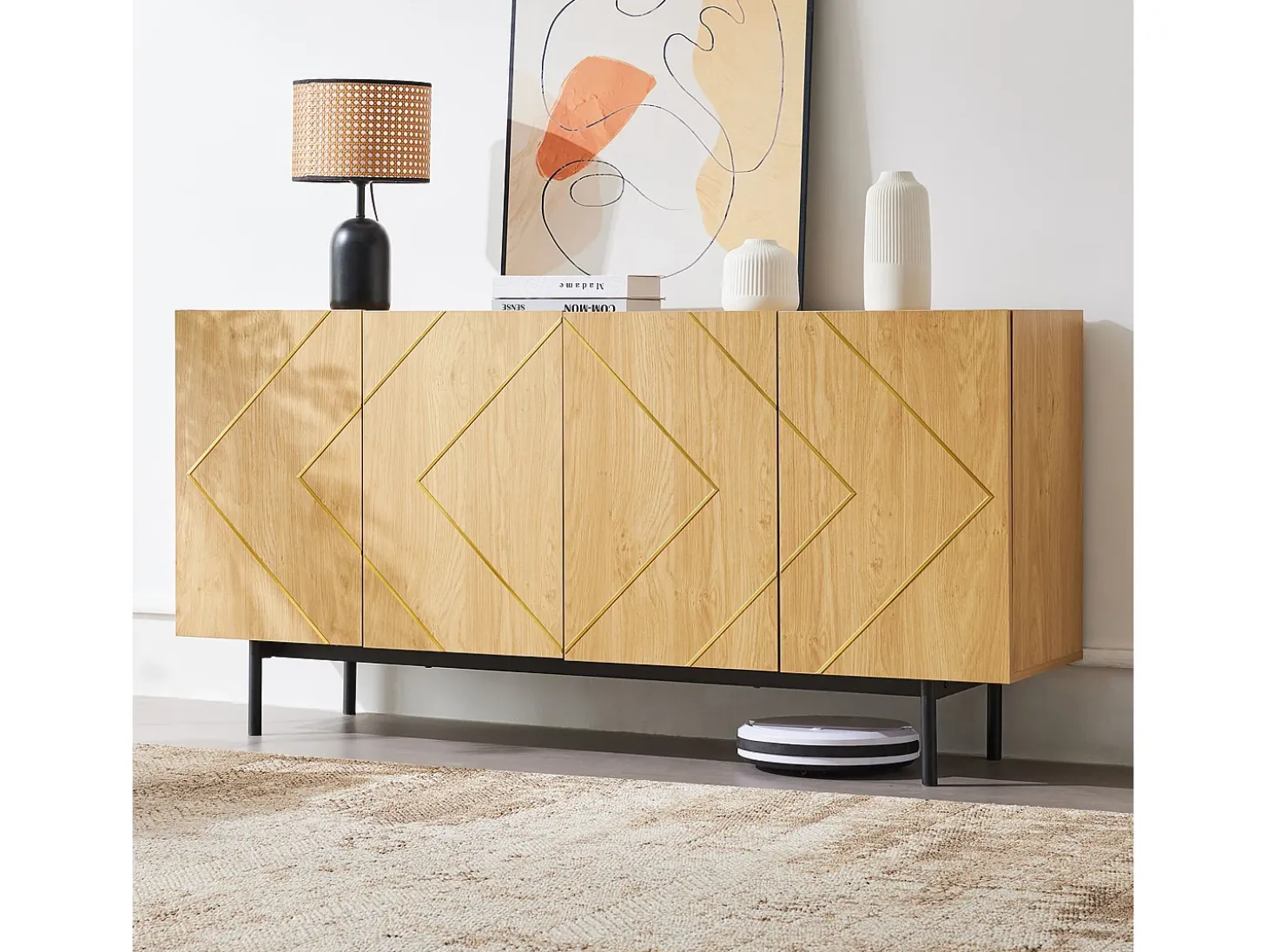 Aparador multifuncional de 4 puertas para salón, comedor y dormitorio 160x40x78cm