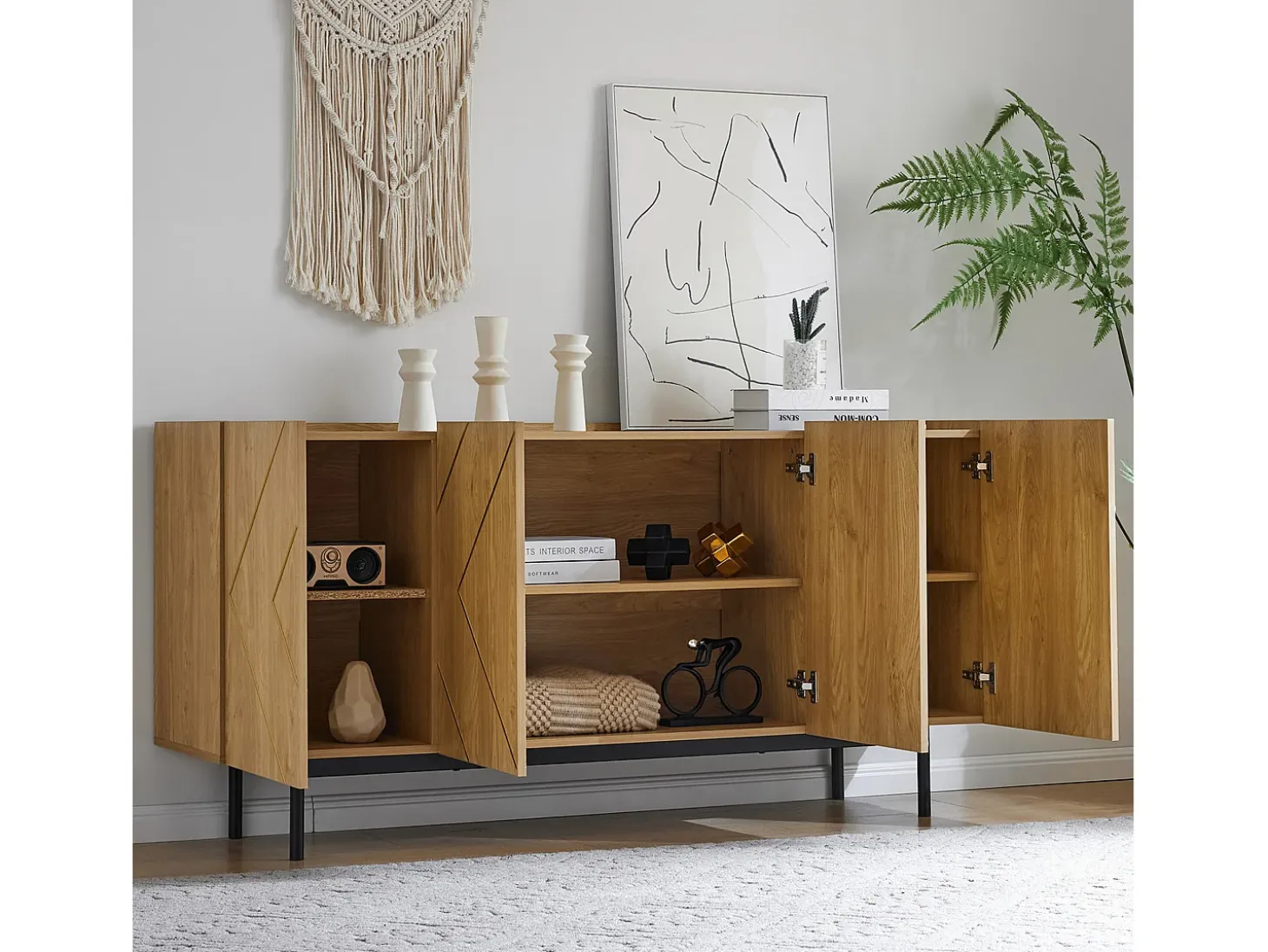 Aparador multifuncional de 4 puertas para salón, comedor y dormitorio 160x40x78cm