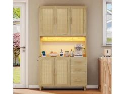 Aparador Natural - Aparador con 3 Cajones y 5 Puertas - estantes ajustables y carga USB - para comedor