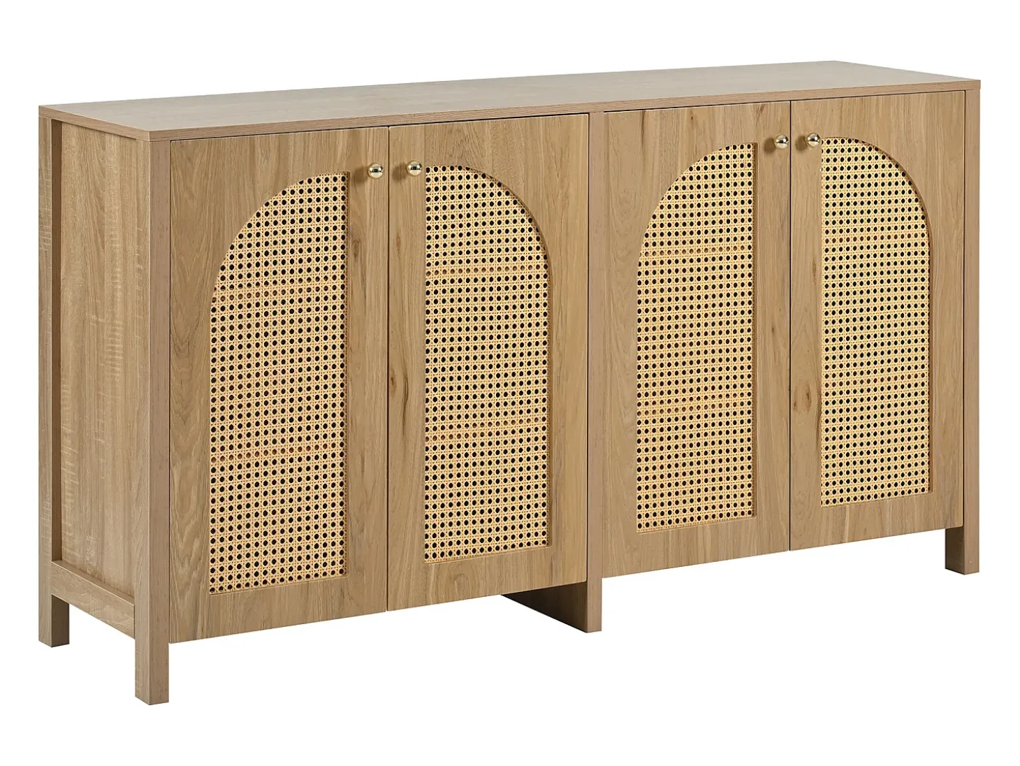 Aparador Natural - Aparador con 4 puertas de ratán y tiradores de metal - para comedor y salón