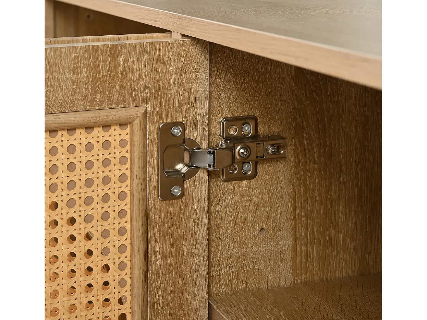 Aparador Natural - Aparador con 4 puertas de ratán y tiradores de metal - para comedor y salón