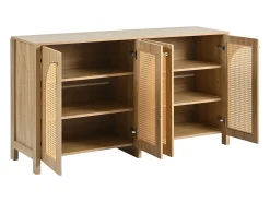 Aparador Natural - Aparador con 4 puertas de ratán y tiradores de metal - para comedor y salón