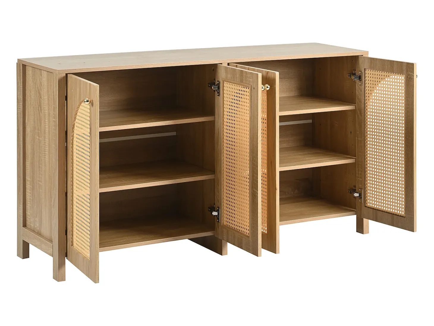 Aparador Natural - Aparador con 4 puertas de ratán y tiradores de metal - para comedor y salón